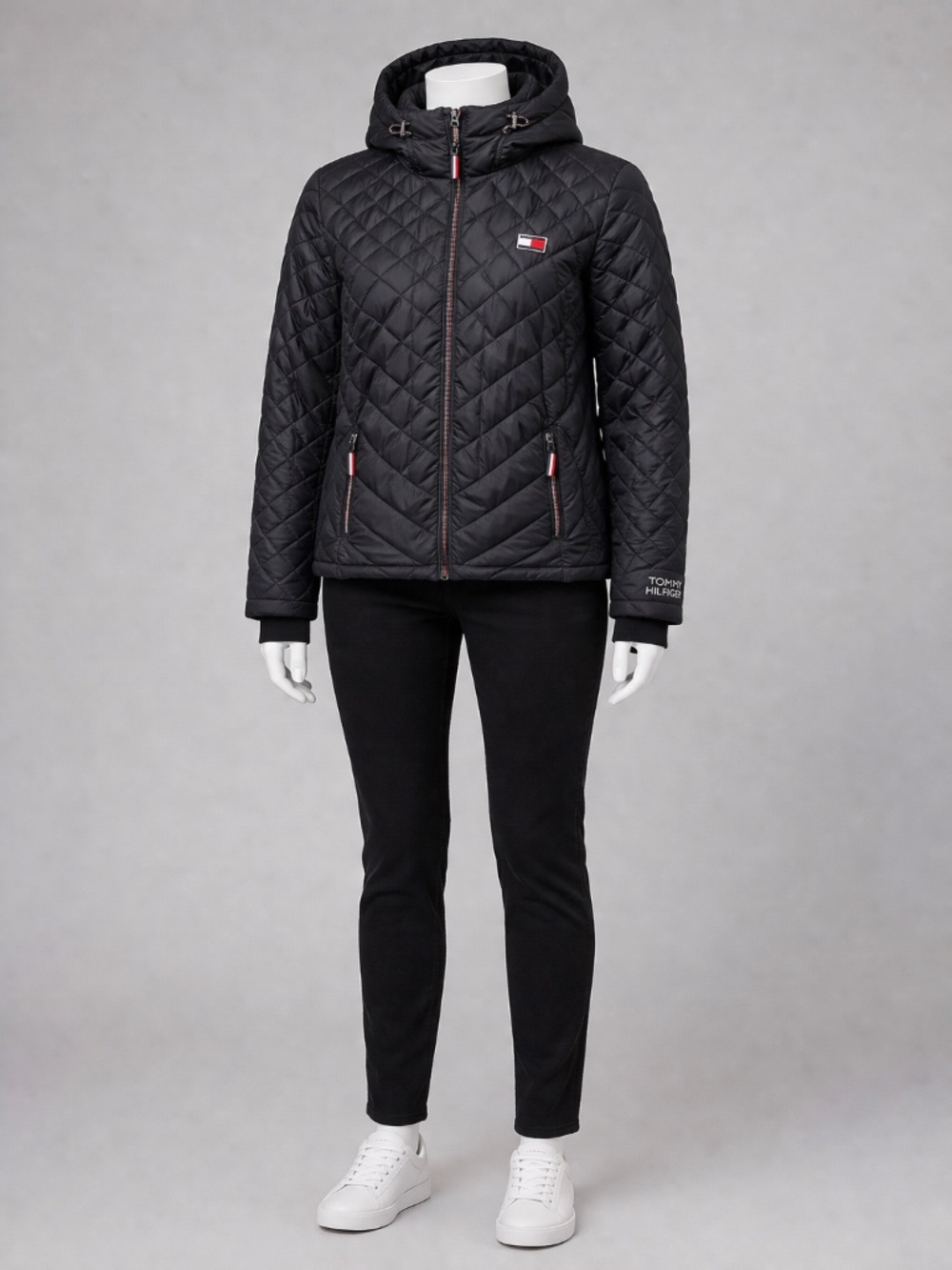 Tommy Hilfiger Womens Black Quilted‎ Puffer Jacket Hooded Sorona Insulated XL